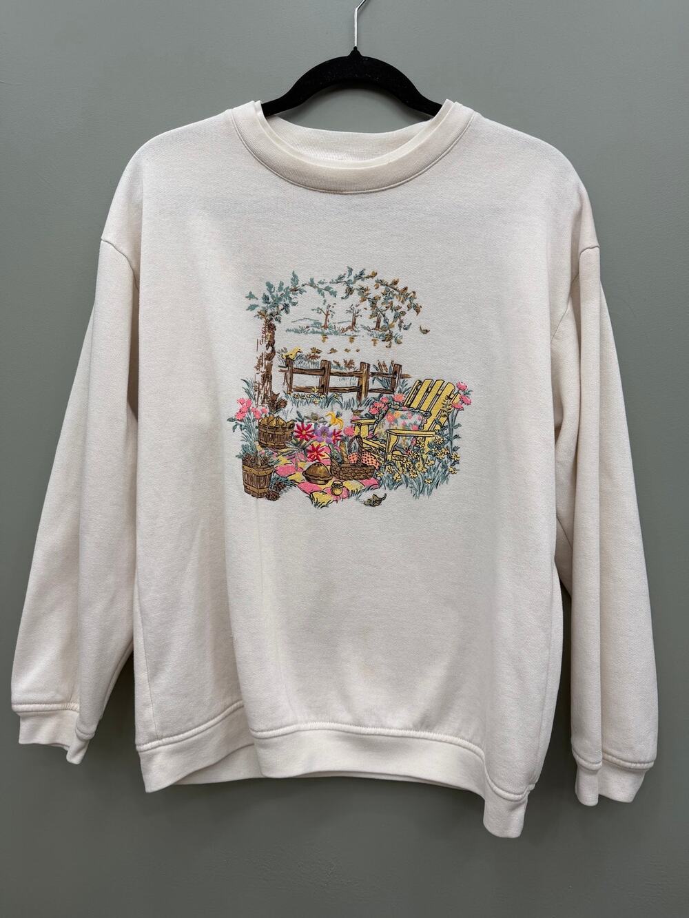 Vintage 90s Bobbie Brooks Picnic Sweatshirt Floral Grandmacore Cottagecore